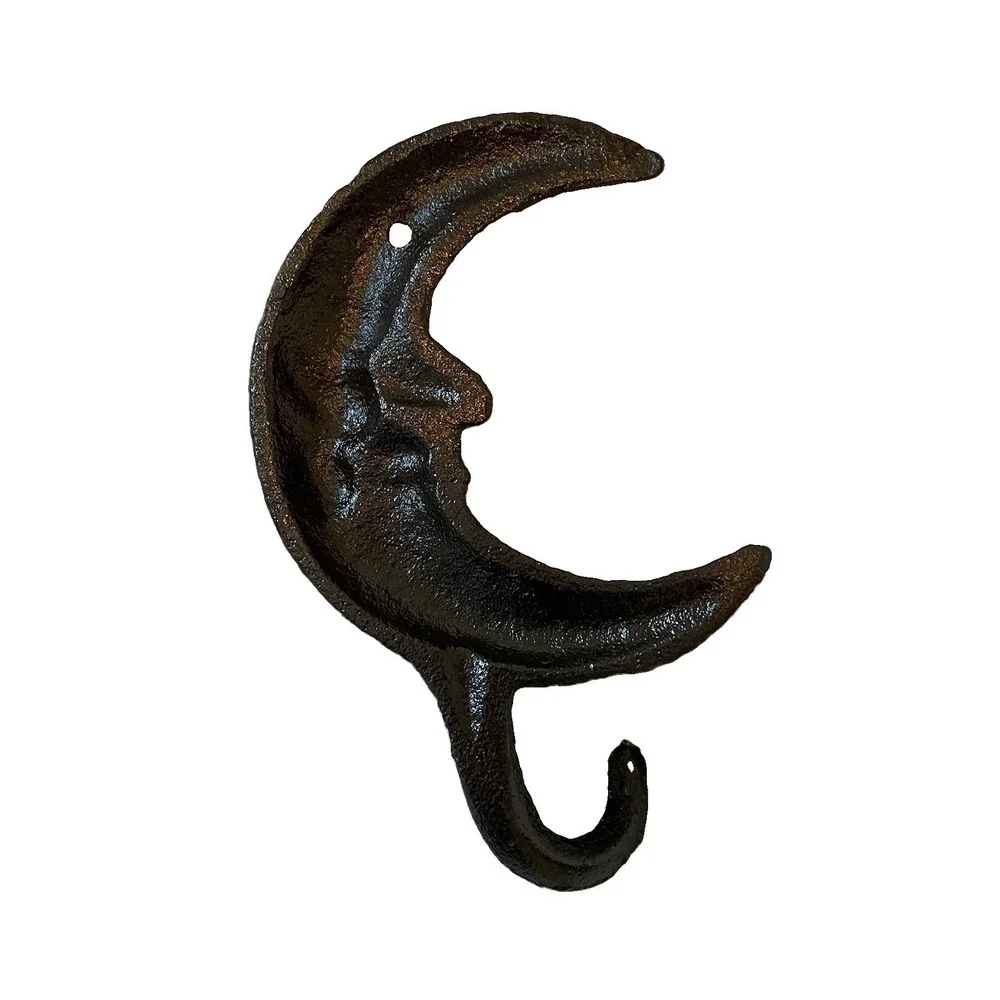 Cast Iron Crescent Moon Wall Hook Celestial Gothic Witchy Rustic Decor Black New